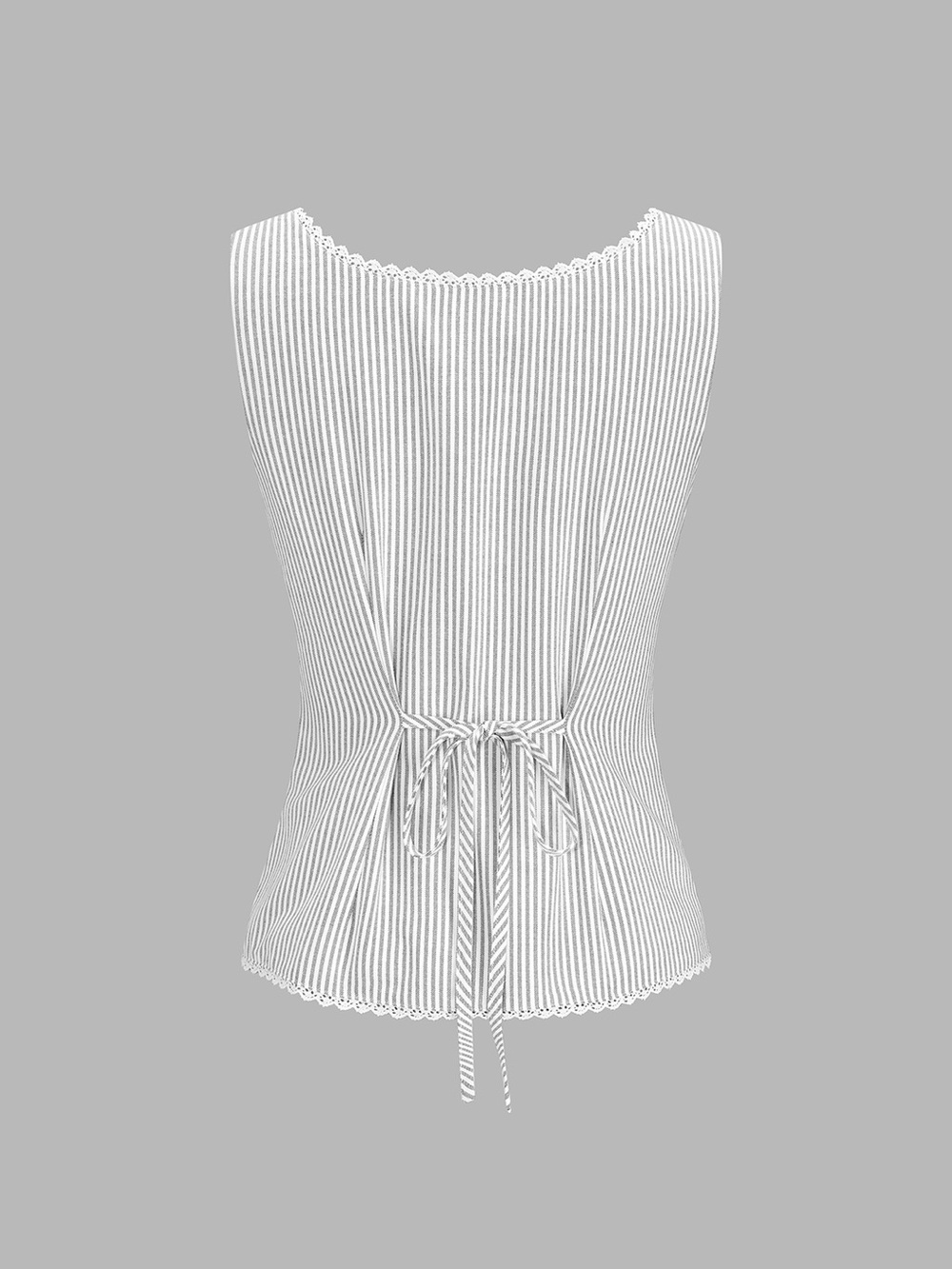 Commense Striped Lace Trim Button-Front Tank Top size Medium in Light Grey. NWT - Picture 3 of 5